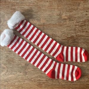 Red and white striped high socks